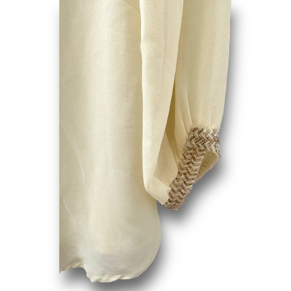 Women’s Boutique Cream Ivory Flowy Blouse Beaded Sleeve Detail Small - Picture 7 of 12